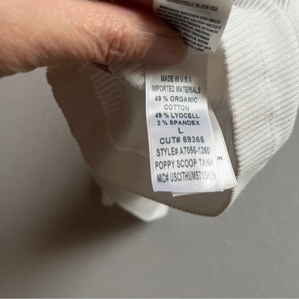 NWT AGOLDE Poppy White Ribbed Scoop Neck Tank Top Size L - Picture 9 of 9